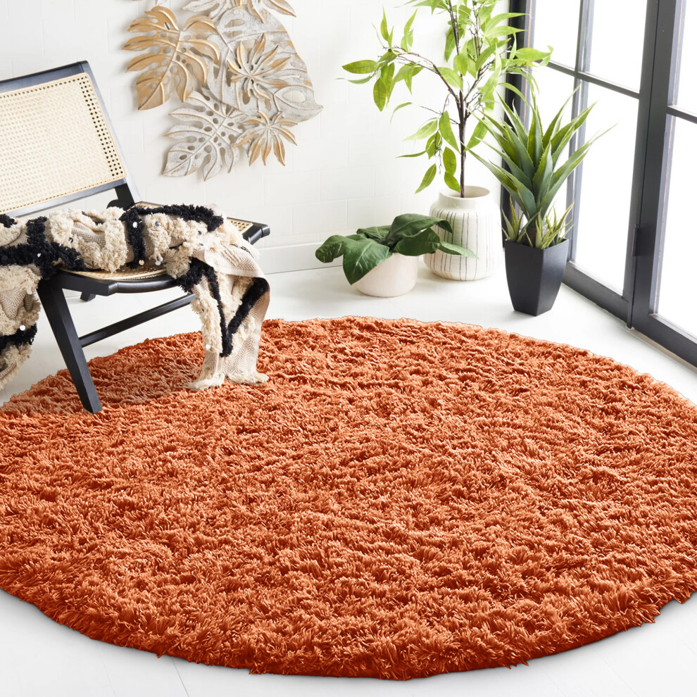 Imperial Rooms (Rust/ - Circular Round Rugs) 4' Round Rugs Living Room Soft Fluffy Shaggy Carpet Orange