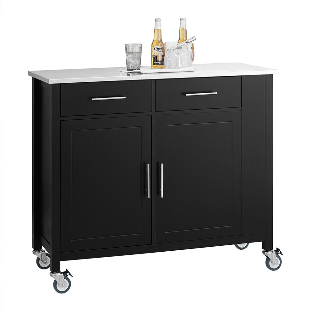 SoBuy FKW108-SCH Kitchen Storage Trolley&Stainless Steel Worktop Black