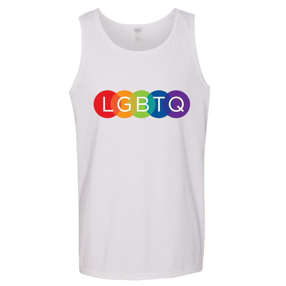 (XL) LGBTQ Flag Colourful Rainbow Gay Pride Mens White Tank Top Singlet T Shirt