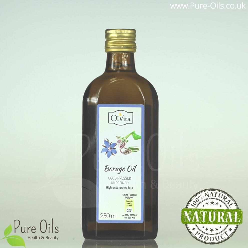 Ol'vita Borage Seed Oil - Foodstuff, Unrefined, Cold Pressed, 250 Ml