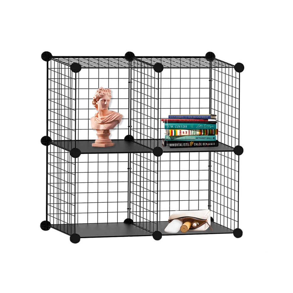 Knight 4 Cube Interlocking Storage Rack with Metal Wire Mesh Shelves