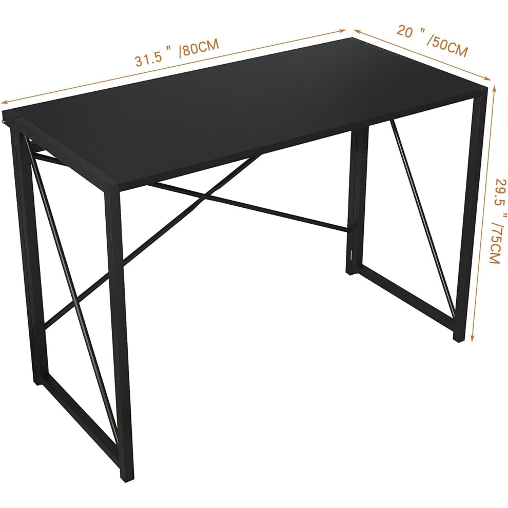 Mcc Black (80Cm, ) Foldable Computer Desk No Assembly Miami 80Cm