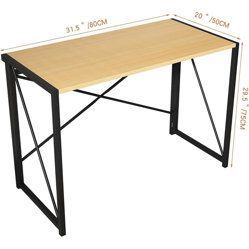 (80cm, Natural) Foldable Computer Desk No Assembly Miami