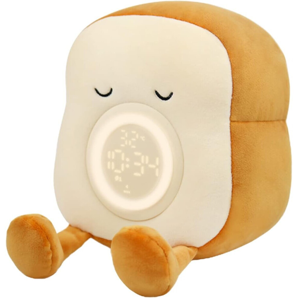 Mascot Kids Plush Toy Nightlight Alarm Clock, All-In-One Cozy Toast Plush Bed Clock With Dual Alarms And Snooze Function, Dimmable Bedside Lamp