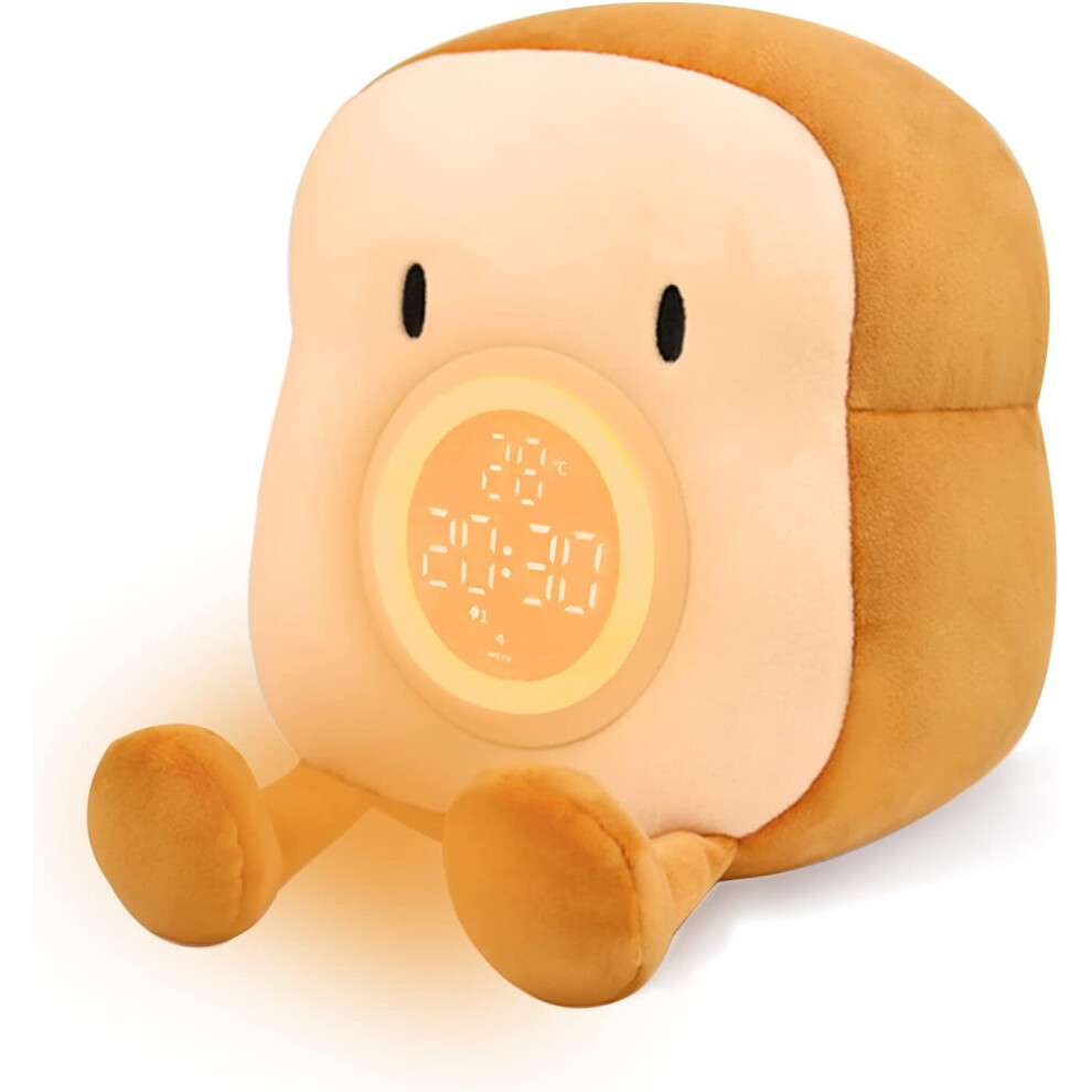 Mascot Kids Plush Toy Nightlight Alarm Clock, All-In-One Cozy Toast Plush Bed Clock With Dual Alarms And Snooze Function, Dimmable Bedside Lamp