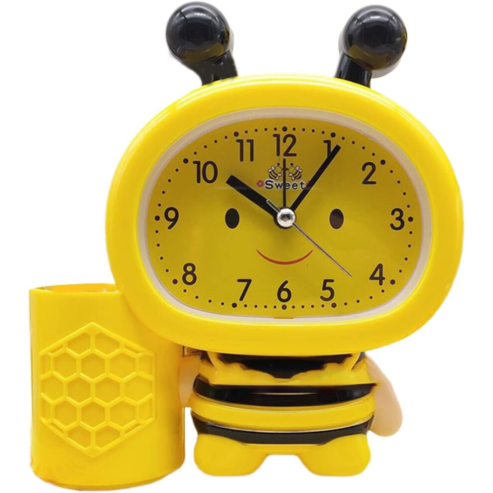 Alarm Clock For Kids,Cartoon Cute Bee Pen Holder Alarm Clock,Desktop Clock Bedside Timer Clocks,Home Office Table Decoration Mascot