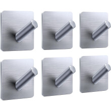 Heavy Duty Adhesive Hooks, Bathroom Hooks 6 Pack, Stick on Wall Hooks for Doors/Bathrooms/Coat/Robe/Kitchen, Wall Hangers Without Nails