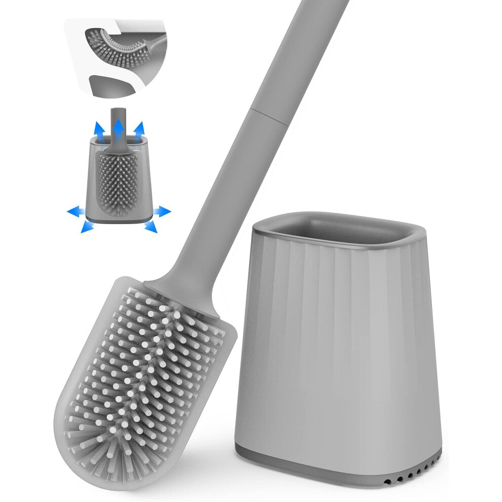 Toilet Brush and Stand Set, Silicone Toilet Brush, Multifunctional Toilet Brush, Leak-Proof Base, Non-Slip Long Handle