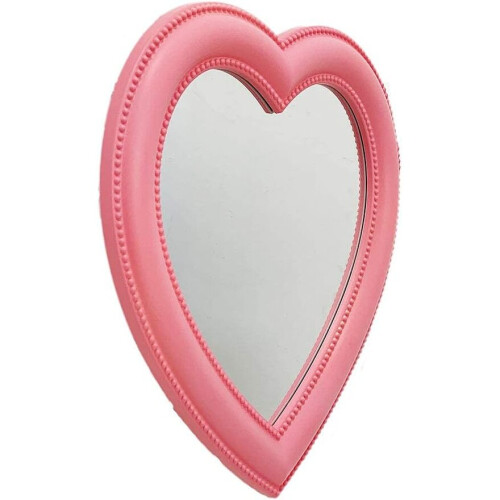 Makeup Mirror Heart Shape Mirror Tabletop Cosmetic Mirror Wall Hanging Mirror Pink 1