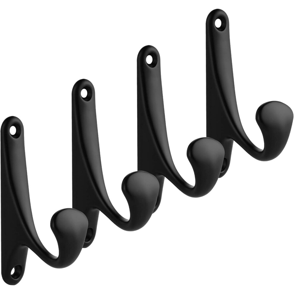 Coat Hooks, Heavy Duty Towel Robe Clothes Hooks for Hanging, Wall Hooks Holder for Bathroom Kitchen Closet Cabinet Door Garage Hotel,4 Packs(Black)