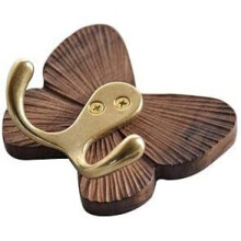 Wall Hook,Child Baby Nursery Wood Wall Hook, Natural Butterfly Coat Hooks,Black Walnut Plus Brass,Wooden Hooks,Children Wall Mounted Hook,Set of 2