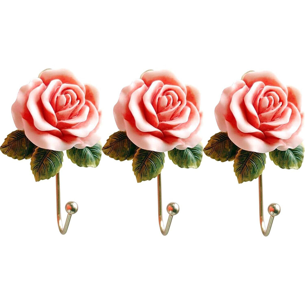 3Pcs Rose Resin Wall Hooks Wall Mounted Creative Flower Iron Hook For Hanging Coat/Hat/Key/Towel/Handbag Hooks/Hangers Room Wall Dcor 7770197730341