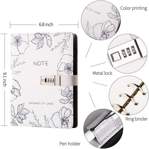 A5 Binder Diary Faux Leather Refillable Journal Loose Leaf Spiral Flower Locking Notebook 1