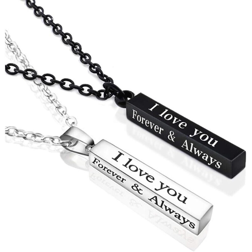 Always and Forever Necklace for Couples Stainless Steel I Love You Engraved Matching Relationship Couples Necklaces