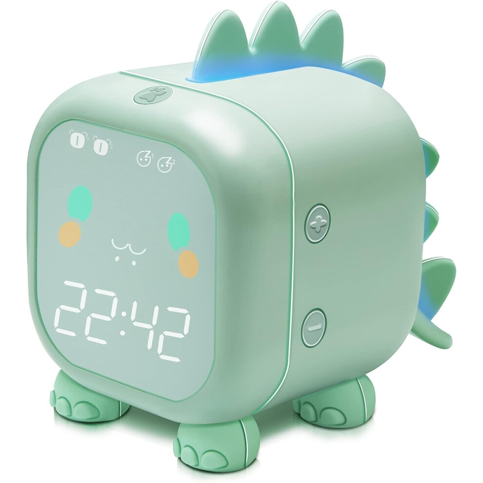 Kids Alarm Clock With Dinosaur, Kids Bedroom Digital Alarm Clock, Cute Bedside Clock, Wake Up And Night With Usb - Light/Blue Mascot