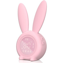Kids Alarm Clock - Digital Wake Up Clock, Dimmable Ambient Lighting, Cute Rabbit Design, 5 Ringtones - Rechargeable, Perfect for Bedrooms