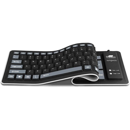 Foldable Silicone Keyboard USB Wired Waterproof Rollup Keyboard compatible with PC Notebook Laptop (Black+Grey) 1