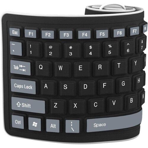Foldable Silicone Keyboard USB Wired Waterproof Rollup Keyboard compatible with PC Notebook Laptop (Black+Grey) 2