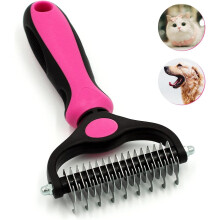 Pet Grooming Tools - 2 Sided Bottom Rake For Dogs And Cats - Safe And Effective De-Shedding Comb For Removing Mats And Tangles - Pink