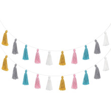 2 Pack Cotton Tassel Garlands Pink Banner Colourful Party Backdrop Christmas Decoration Hangings Llama Decoration