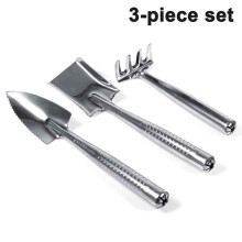 Set of 3 Mini Garden Tools: Rake, Round Shovel & Triangular Spade - Stainless Steel Handles (Plastic Option) - Ergonomic, Kids' Gardening Set
