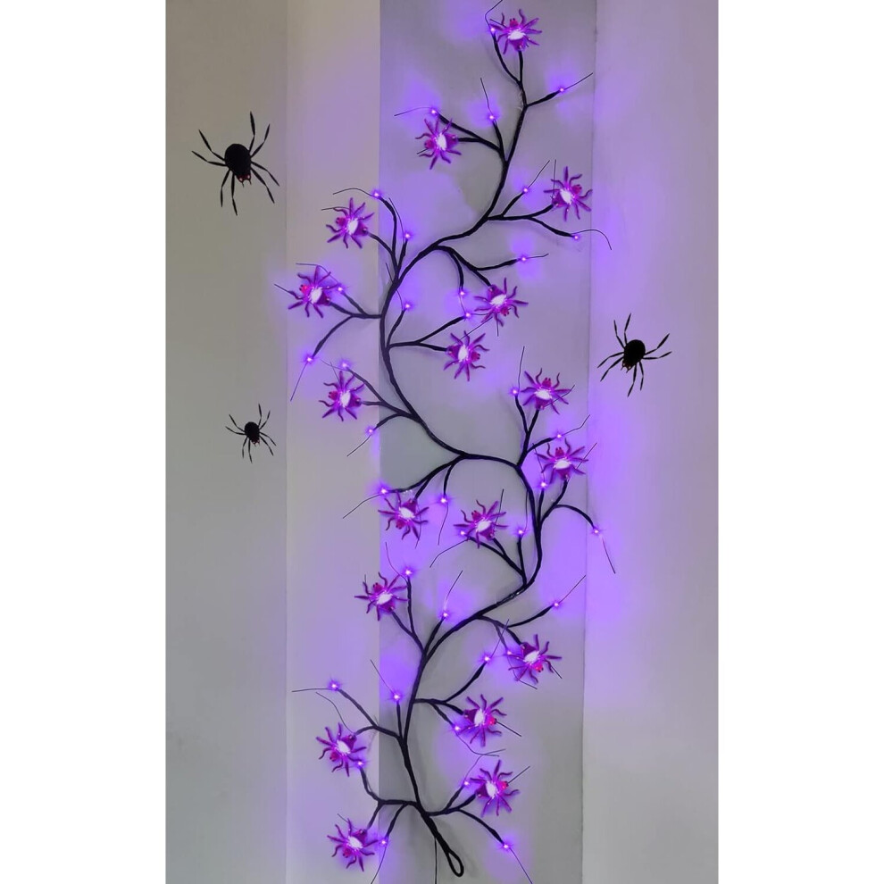 [Timer & 8 Modes] 6Ft 54 LED Halloween Willow Vine Twig 18 LED Spiders, 36 Purple Halloween Lights Waterproof Battery Operated Garland-image-OPC-PCGMTRK-NEW
