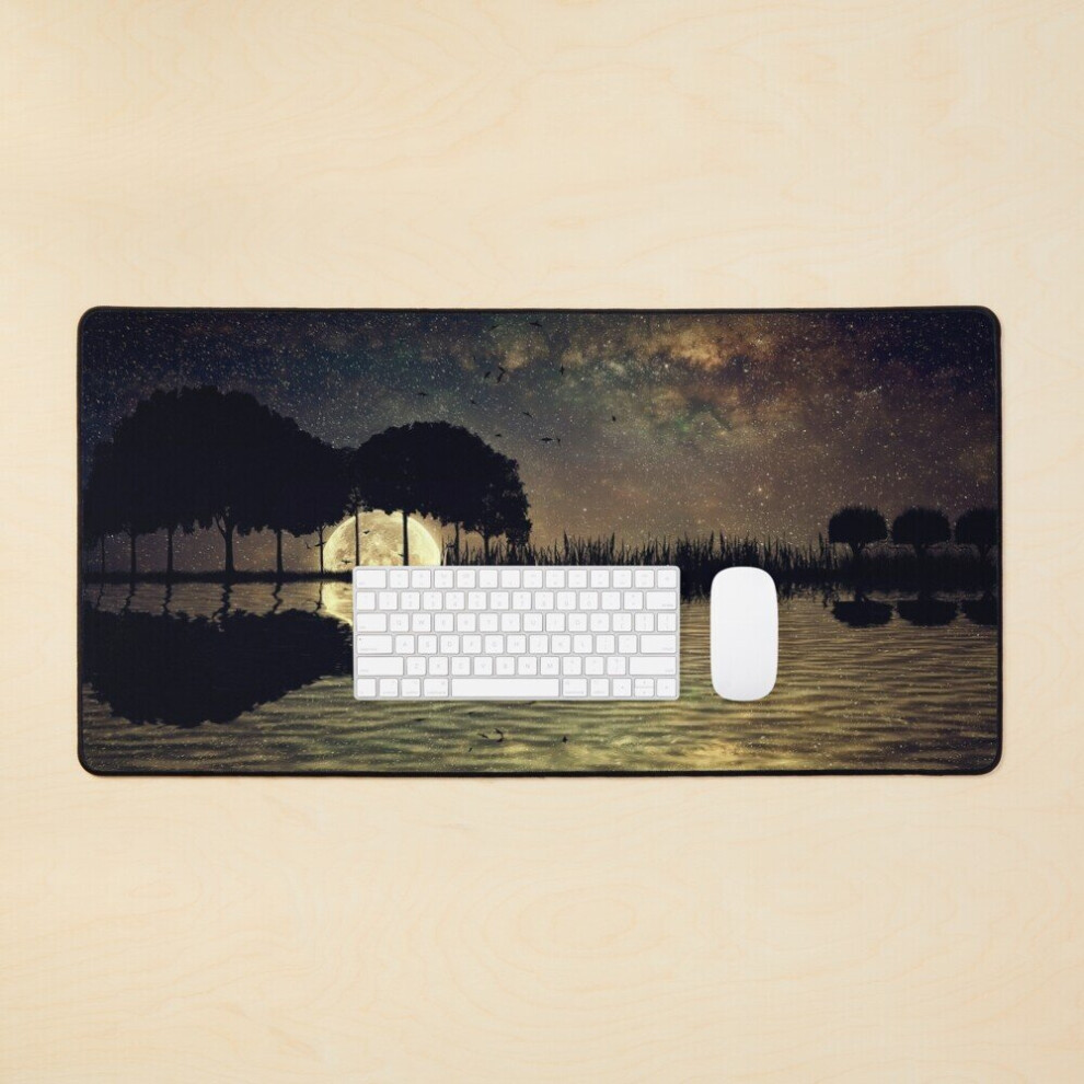 Desk Mat Guitar Island Moonlight Large Gaming Mouse Pad 35X16 Inch 7802738320220