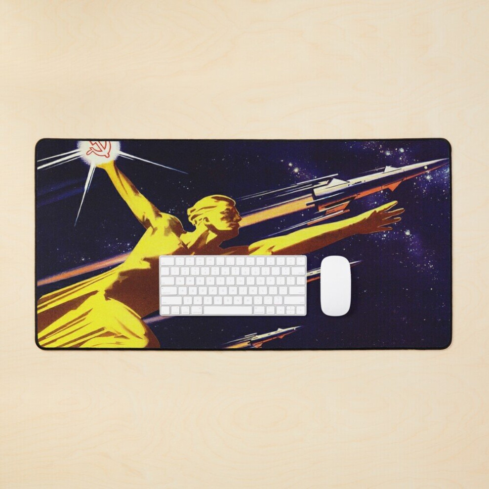 Desk Mat Our Triumph In Space - Glory To The Ussr! Soviet Vintage Space Poster [Hq-Quality, Restored] Large Gaming Mouse Pad 35X16 Inch 7802738334951