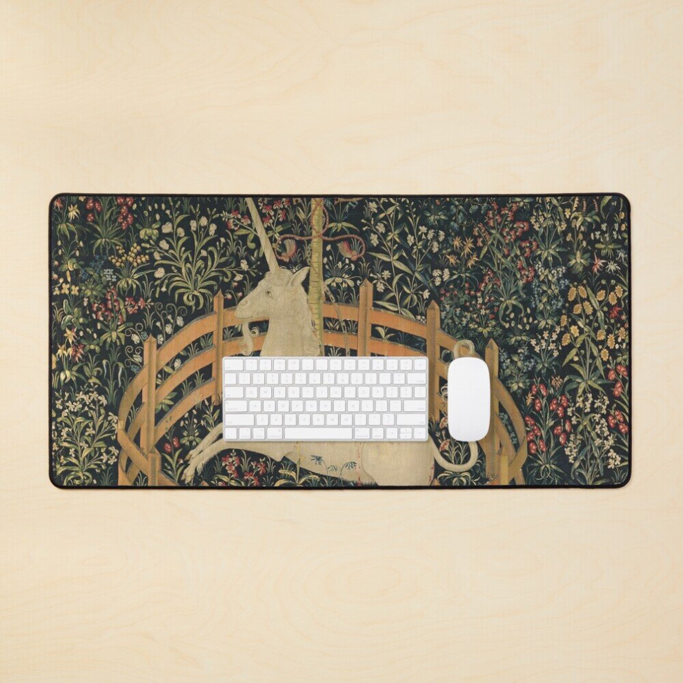 Desk Mat Medieval Unicorn In Captivity Floral Tapestry Large Gaming Mouse Pad 35X16 Inch 7802738371307
