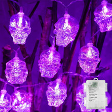 Halloween Lights Indoor Battery Operated, Halloween Skull String Lights Scary Skeleton 20LED, Spooky Halloween Door, Yard, Party, Decoration