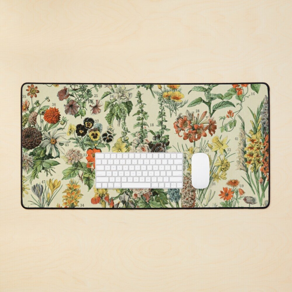 Desk Mat Adolphe Millot Fleurs Vintage Flowers Large Gaming Mouse Pad 35X16 Inch 7802738378979