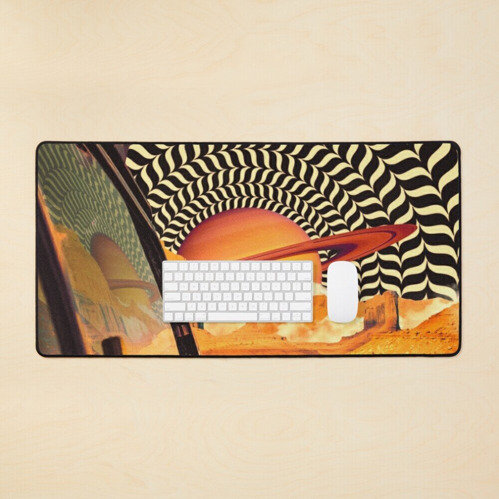 Desk Mat Illusionary Road Trip 2 - Opart Space Adventure Sci-Fi Collage Art Large Gaming Mouse Pad 35X16 Inch 7802738350760