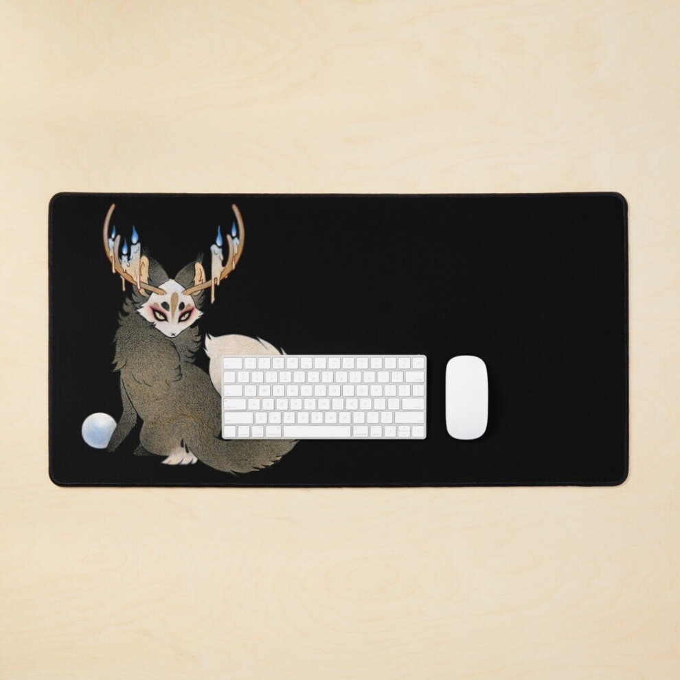 Desk Mat Forest Sentinel - Teakitsune Fox Yokai Large Gaming Mouse Pad 35X16 Inch 7802738375275