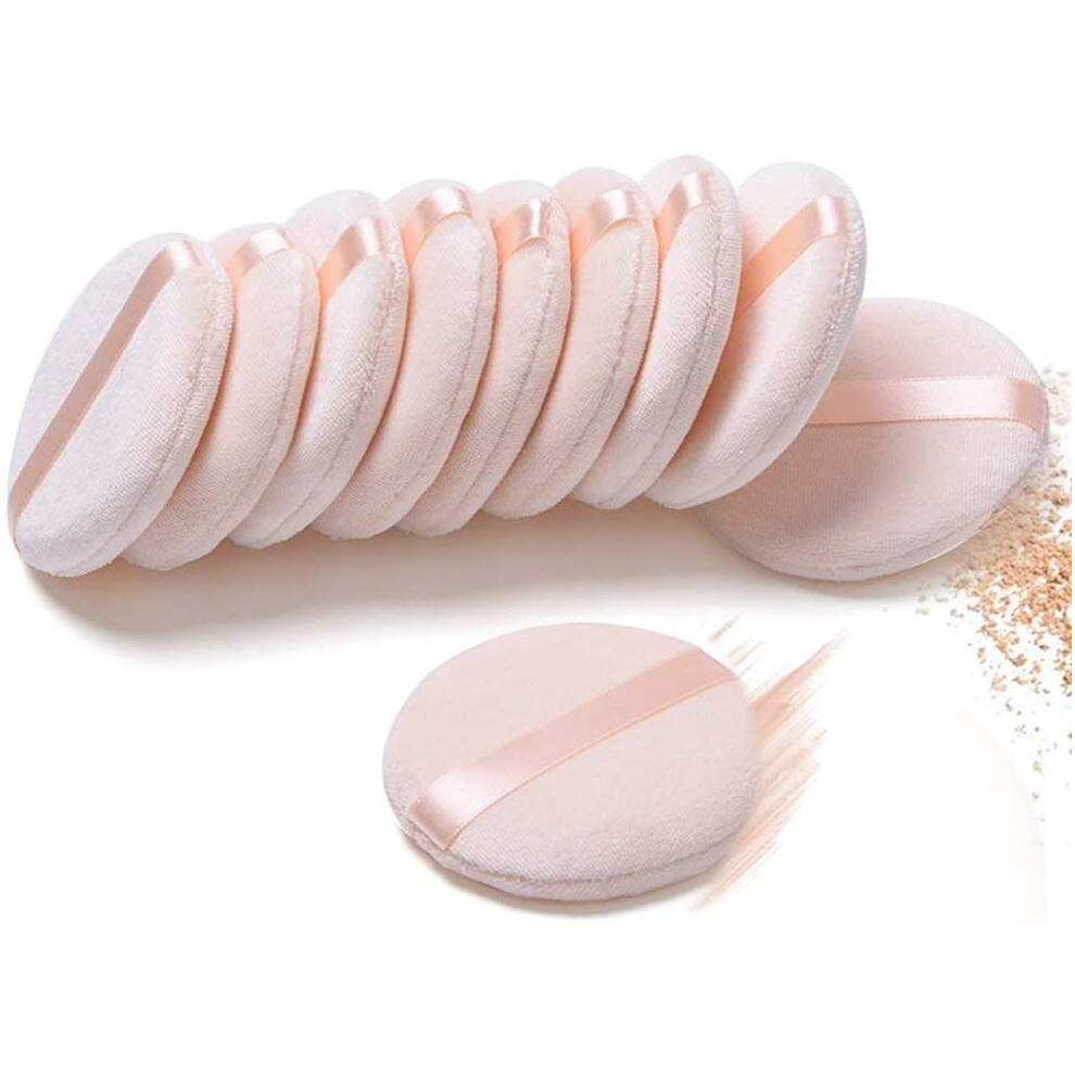 Tianfu 10 Pieces Pure Cotton Powder Puff,Puff, For Powder Foundation, Normal Size, With Strap, Pink
