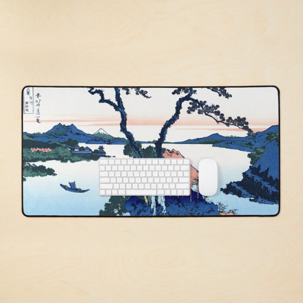 Desk Mat Japanese Art - A View Of Mount Fuji Across Lake Suwa By Hokusai Large Gaming Mouse Pad 35X16 Inch 7802738389548