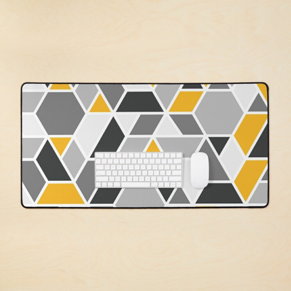 Desk Mat Abstract Geo - Large Gaming Mouse Pad 35X16 Inch Yellow/Grey 7802738315264