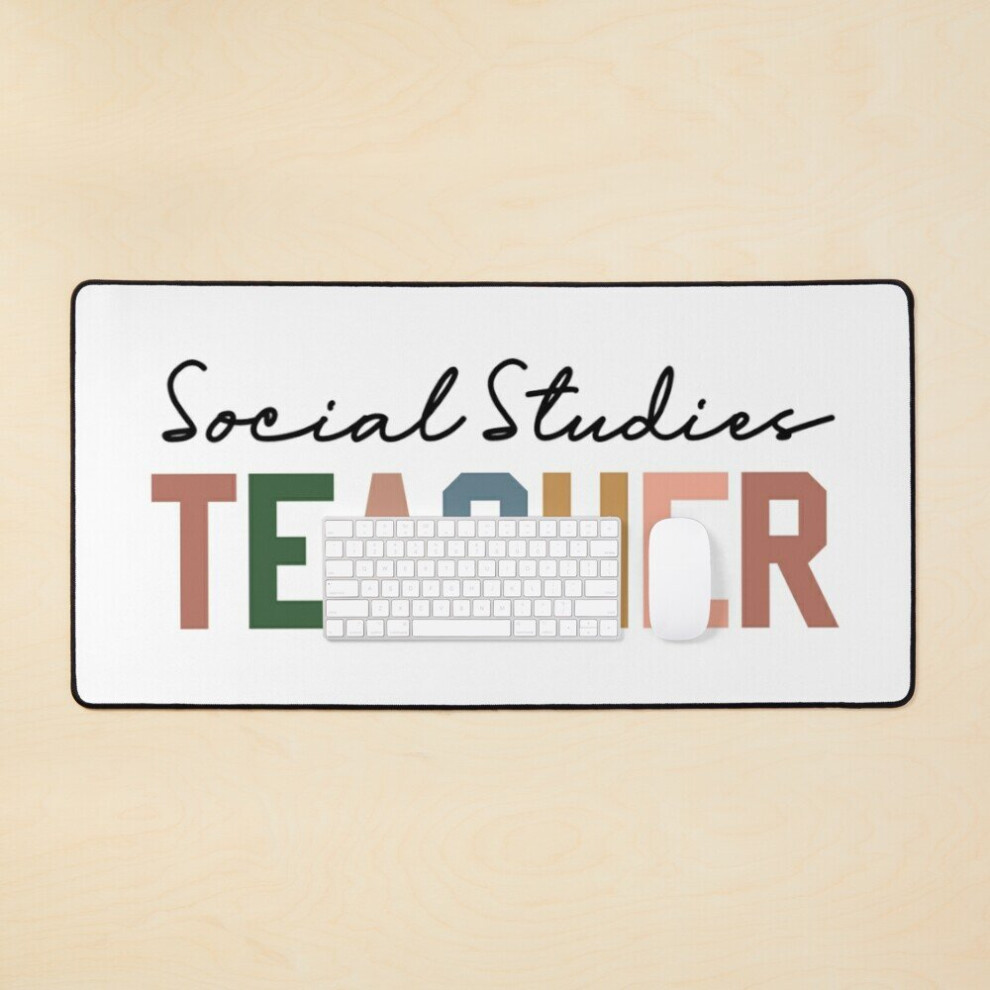 Desk Mat Social Studies Teacher Illustration Typography Large Gaming Mouse Pad 35X16 Inch 7802738355369