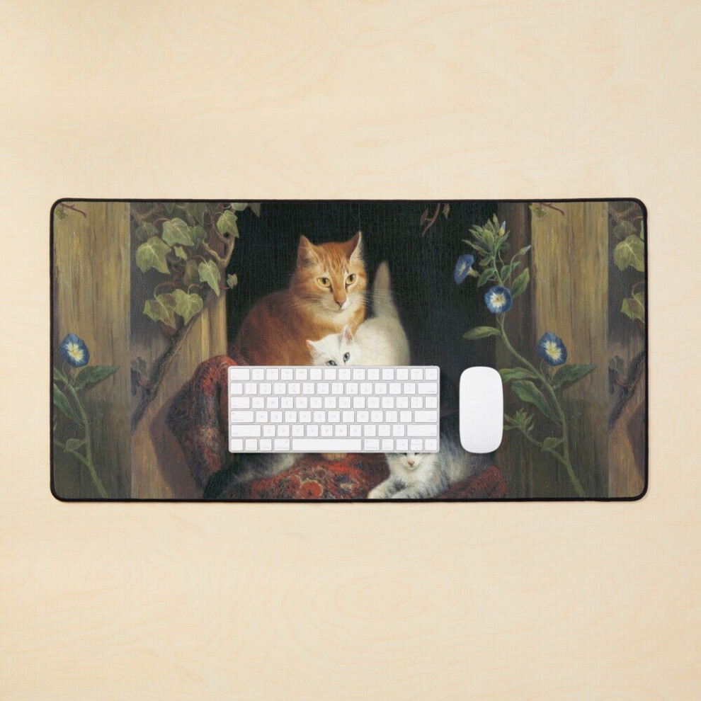 Desk Mat Cat With Kittens Painting Large Gaming Mouse Pad 35X16 Inch 7802738402384
