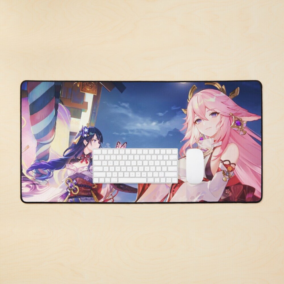 Desk Mat Yae And Raiden Ei Large Gaming Mouse Pad 35X16 Inch 7802738310153