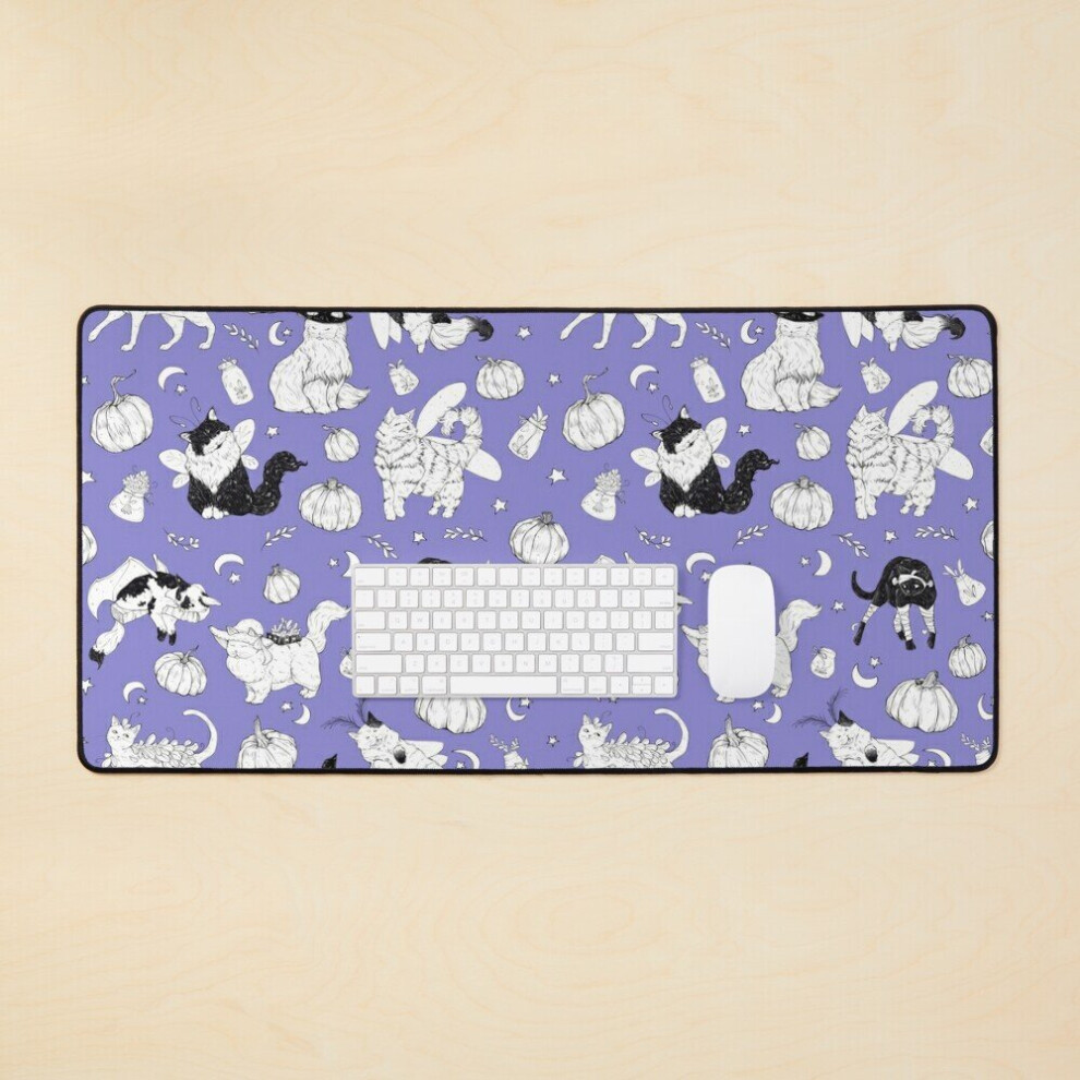 Desk Mat Costumed Cats Spooky Twilight Pattern Large Gaming Mouse Pad 35X16 Inch Purple 7802738337204