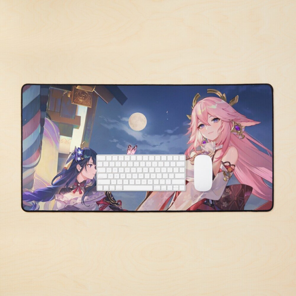 Desk Mat Yae Miko Raiden Shogun (Baal) - Genshin Impact Large Gaming Mouse Pad 35X16 Inch 7802738378740