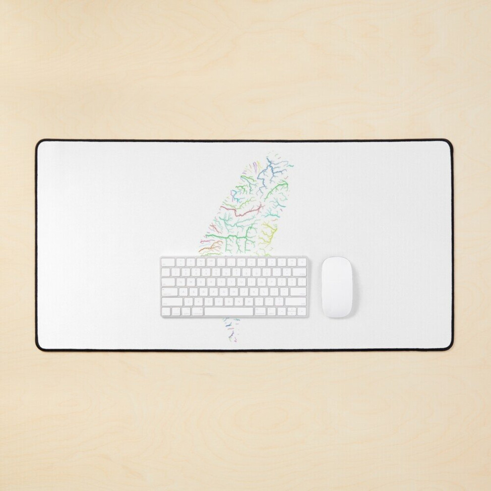 Desk Mat Taiwan River Basin Map In Rainbow Colours With Background Large Gaming Mouse Pad 35X16 Inch White 7802738387360
