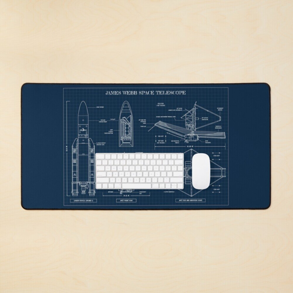 Desk Mat James Webb Space Telescope (Navy Blueprint) Large Gaming Mouse Pad 35X16 Inch 7802738315325