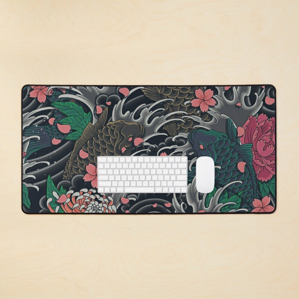 Desk Mat Japanese Waves And Koi Large Gaming Mouse Pad 35X16 Inch 7802738312614