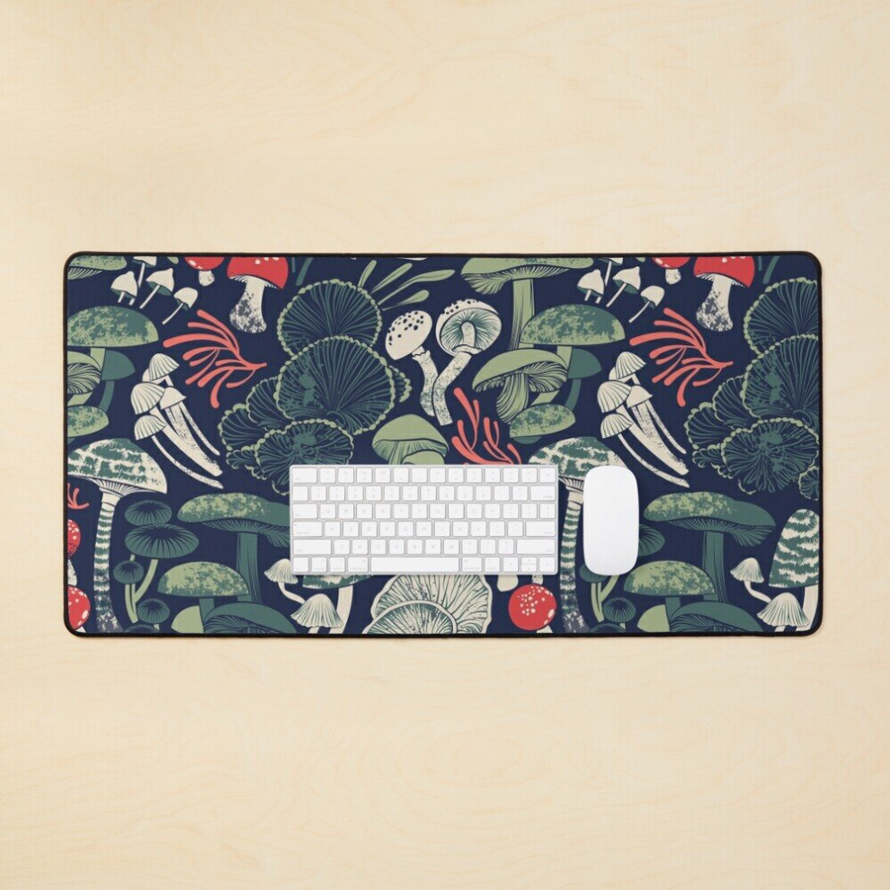 Desk Mat Mystical Fungi Midnight Sage And Forest And Coral Wild Mushrooms Large Gaming Mouse Pad 35X16 Inch Blue/Green/Red 7802738317923