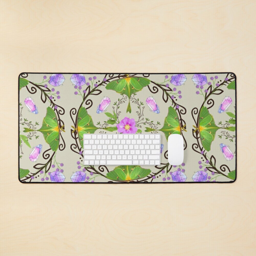 Desk Mat Luna Moth Garden Beautiful Moon Moth And Crystals Large Gaming Mouse Pad 35X16 Inch 7802738376937