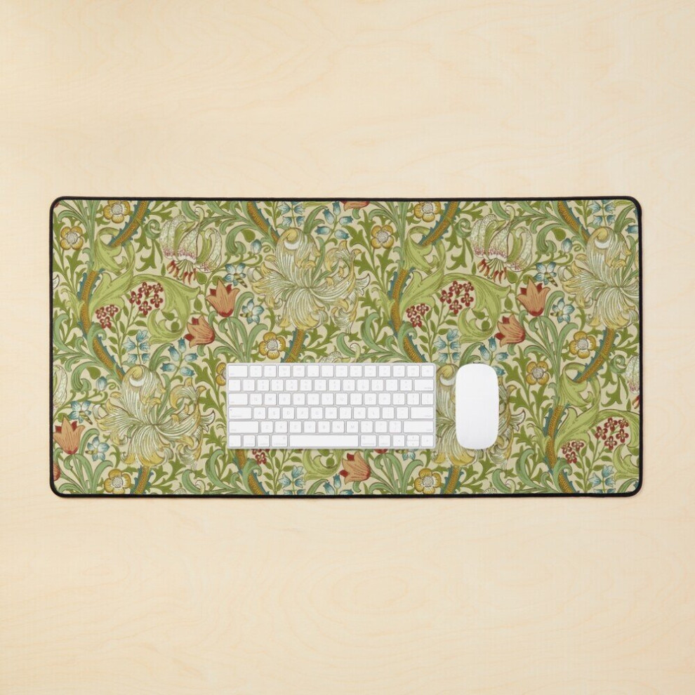 Desk Mat William Morris Lily Vintage Pre-Raphaelite Large Gaming Mouse Pad 35X16 Inch Golden 7802738388251