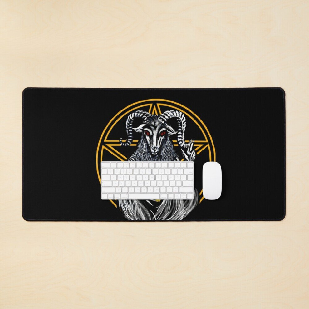 Desk Mat Gothic Demon Devil Goat, Pentigram And Spell Book Large Gaming Mouse Pad 35X16 Inch Yellow 7802738401714