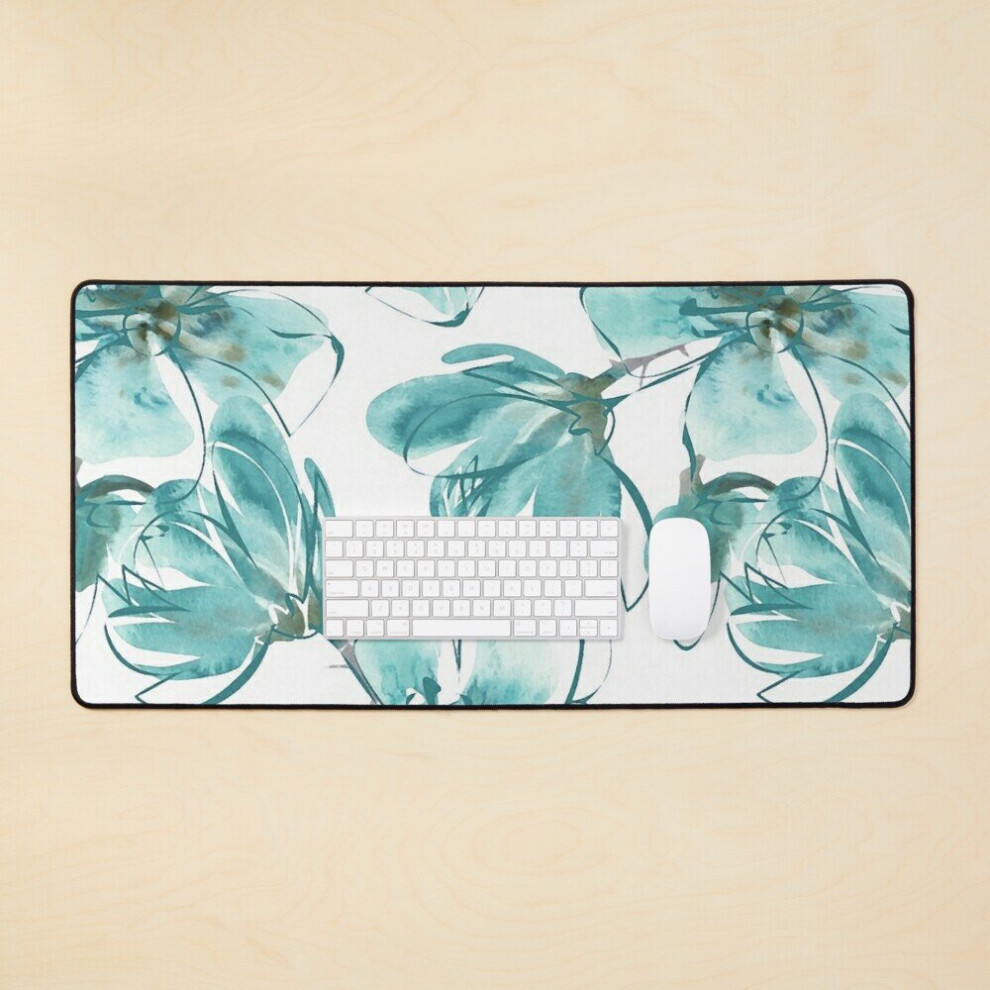 Desk Mat Magnificent Magnolias Mixed Media In Teal Large Gaming Mouse Pad 35X16 Inch 7802738325379