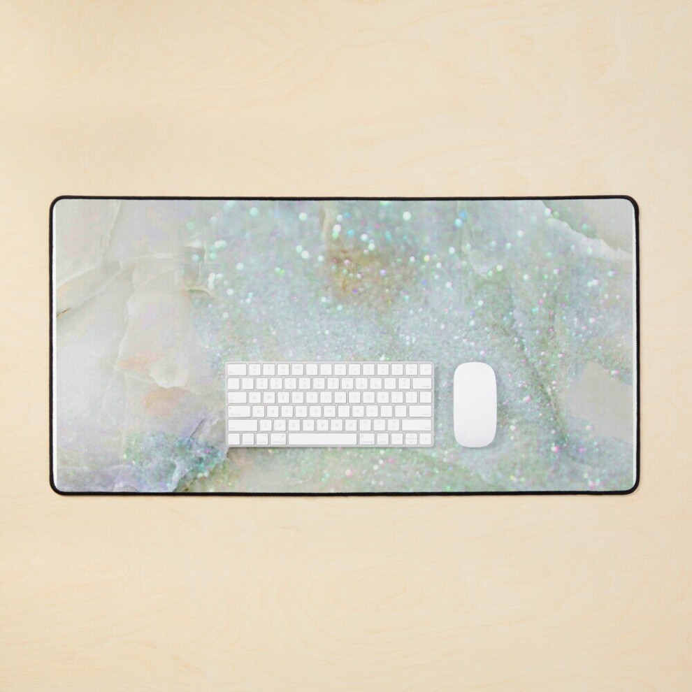 Desk Mat Translucent (Faux) -Hues And Aqua (Faux) Marble Large Gaming Mouse Pad 35X16 Inch Light/Pink/Gold 7802738338133